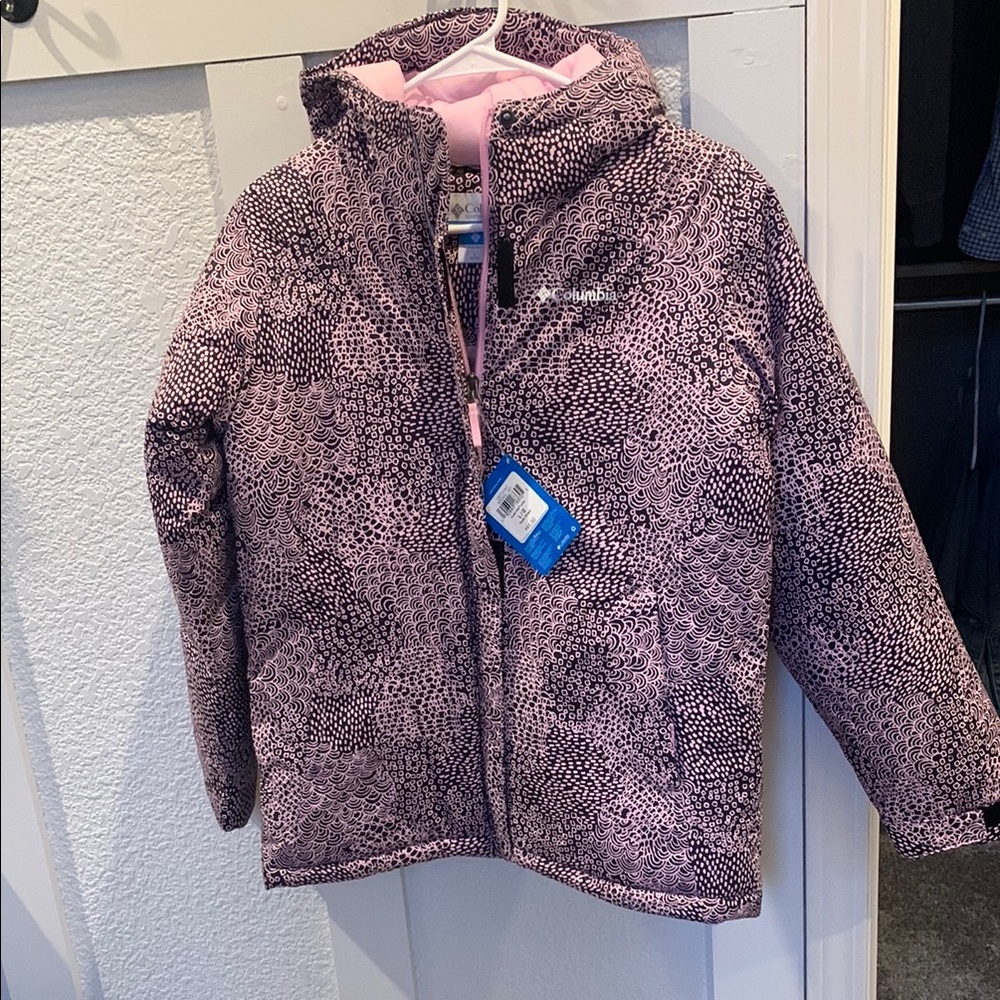 Columbia Pink Raincoat with Hood and Plush Material
